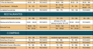 Horários de final de ano na Rota do Enxaimel